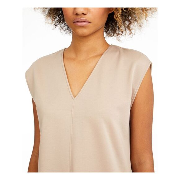 EILEEN FISHER Womens Beige Cap Sleeve V Neck Above The Knee Shift Dress M - Picture 3 of 4